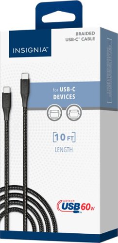 Insignia™ 10’ 60W USB-C to USB-C Charge-and-Sync Braided Cable - Black WHERE TO BUY