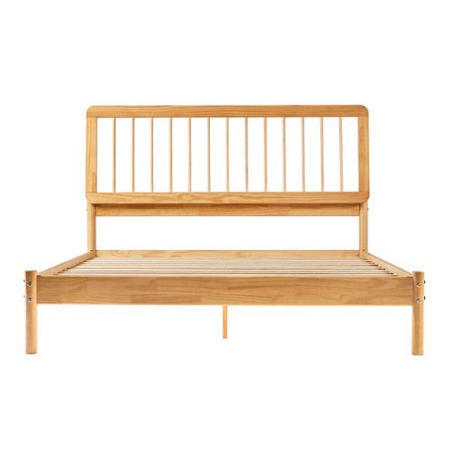 Walker Edison - Mid-Century Modern Slatted Solid Wood Queen Bedframe - Natural Pine