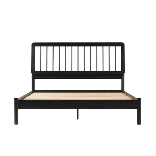 Walker Edison - Mid-Century Modern Slatted Solid Wood Queen Bedframe - Black