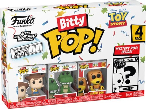 Funko - Bitty POP Disney: Pixar Toy Story 4 Pack- Woody, Rex, Slinky Dog, and a Mystery Character