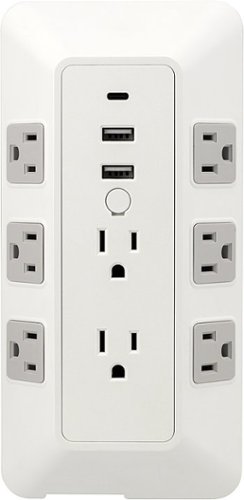 GE 8 Grounded Outlets 2 USB-A Ports 1 USB-C Port  Wall Tap Fireproof 2,000 Joules Surge Protector - White/Gray