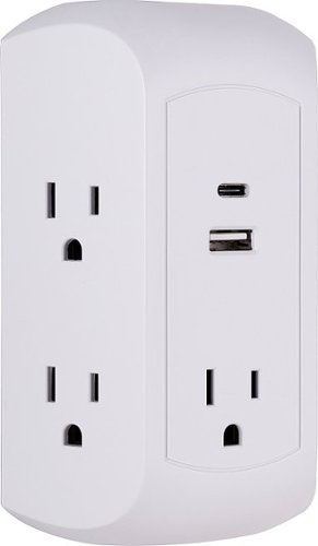 GE 5 Outlet Grounded Tap with 2 USB Ports USB-A and C - White