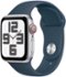 Apple Watch SE 2nd Generation (GPS + Cellular) 40mm Silver Aluminum Case with Storm Blue Sport Band - M/L - Silver (Verizon) - (2022)-Front_Standard