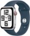 Apple Watch SE 2nd Generation (GPS + Cellular) 44mm Silver Aluminum Case with Storm Blue Sport Band - M/L - Silver - (2022)-Front_Standard