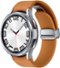 Samsung - BESPOKE Galaxy Watch6 Classic Stainless Steel Smartwatch 47mm BT with D-Buckle Hybrid Eco-Leather Camel Band (M/L) - Silver - (2023)-Front_Standard