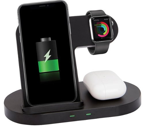 Chargeworx - 3-in-1 Charging Stand for Smartphone, AirPods, and Apple Watch - Black-Front_Standard 