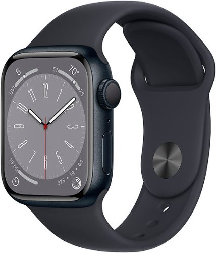 Apple - Geek Squad Certified Refurbished Watch Series 8 (GPS) 41mm Aluminum Case with Midnight Sport Band - M/L - Midnight - (2022)
