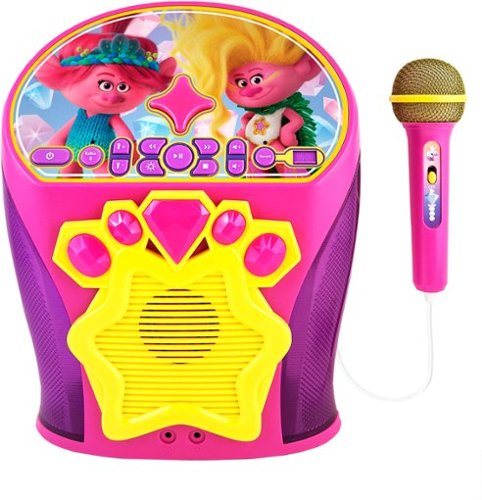 eKids - DreamWorks Trolls Bluetooth Karaoke with Sing-Along Microphone and EZ Link Technology - Pink