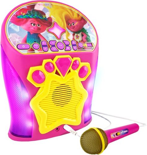 eKids DreamWorks Trolls Bluetooth Karaoke with Sing-Along Microphone and EZ Link Technology - Pink WORLDWIDE DELIVERY