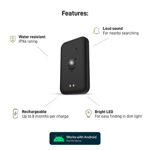 Pebblebee Tag, Made for Google Rechargeable Item Tracker, works with Android Find My Device - Black WORLDWIDE DELIVERY