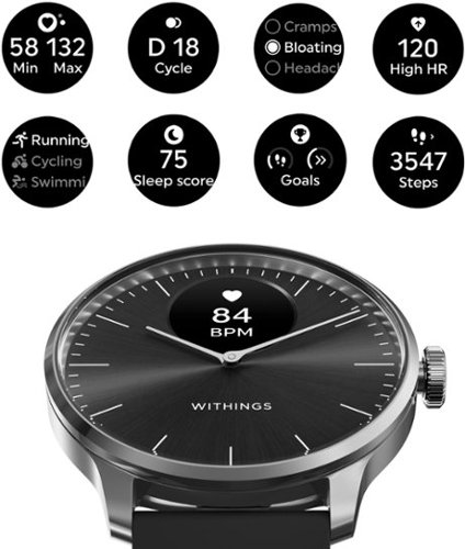 WITHINGS SCANWATCH LIGHT -  DAILY HEALTH HYBRID SMARTWATCH - 37MM - BLACK/SILVER WORLDWIDE DELIVERY