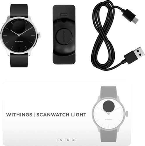 WITHINGS SCANWATCH LIGHT -  DAILY HEALTH HYBRID SMARTWATCH - 37MM - BLACK/SILVER GLOBAL SHIPPING