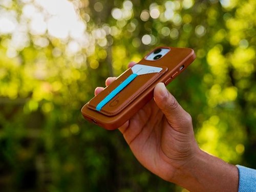 Bluebonnet iPhone 14 Pro Wallet Case Folio, Calfskin Leather, Magsafe Compatible, Wireless Charging, Designed for Organization - Saddle Tan HOW TO BUY