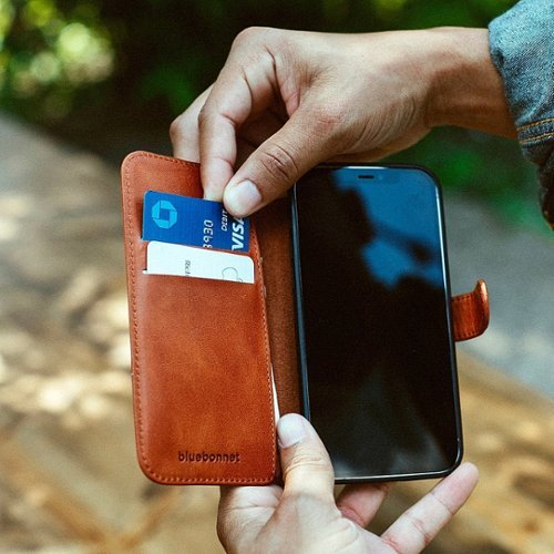 Bluebonnet iPhone 13 Pro Max Case Folio, Calfskin Leather, Magsafe Compatible, Wireless Charging, Designed for Organization - Tuscan Tan GLOBAL SHIPPING