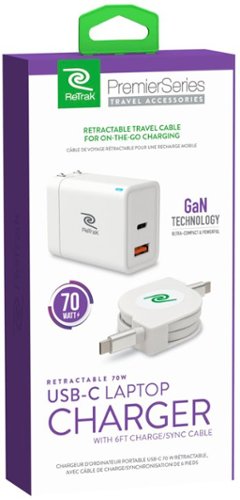 ReTrak 70W Retractable USB-C Notebook Charger - White GLOBAL SHIPPING