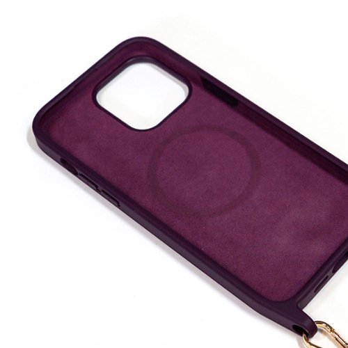 Bryten Monarch Detachable Navy Blue Crossbody Strap and Gold Chain, MagSafe Compatible, Shockproof iPhone 14 Pro Max Case - Mulberry WORLDWIDE DELIVERY