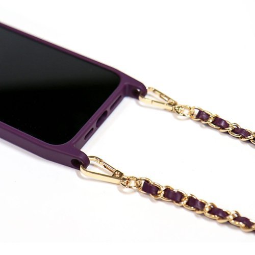 Bryten Monarch Detachable Navy Blue Crossbody Strap and Gold Chain, MagSafe Compatible, Shockproof iPhone 14 Pro Max Case - Mulberry GLOBAL SHIPPING