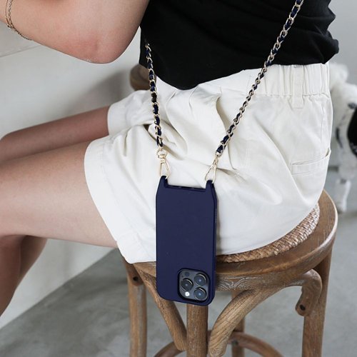 Bryten Monarch with Detachable Navy Blue Crossbody Strap and Gold Chain, Silicone, MagSafe Compatible, Shockproof iPhone 14 Pro - Navy Blue WHERE TO BUY