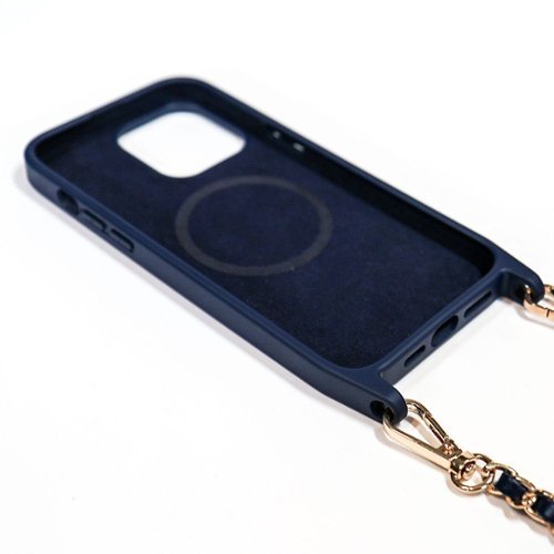 Bryten Monarch with Detachable Navy Blue Crossbody Strap and Gold Chain, Silicone, MagSafe Compatible, Shockproof iPhone 14 Pro - Navy Blue WORLDWIDE DELIVERY