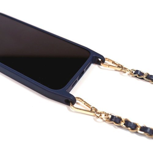 Bryten Monarch with Detachable Navy Blue Crossbody Strap and Gold Chain, Silicone, MagSafe Compatible, Shockproof iPhone 14 Pro - Navy Blue GLOBAL SHIPPING