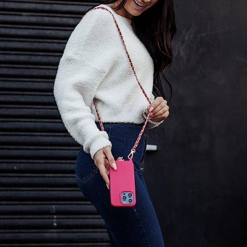 Bryten Monarch Detachable Navy Blue Crossbody Strap and Gold Chain, MagSafe Compatible, Shockproof iPhone 14 Pro Max Case - Magenta HOW TO BUY