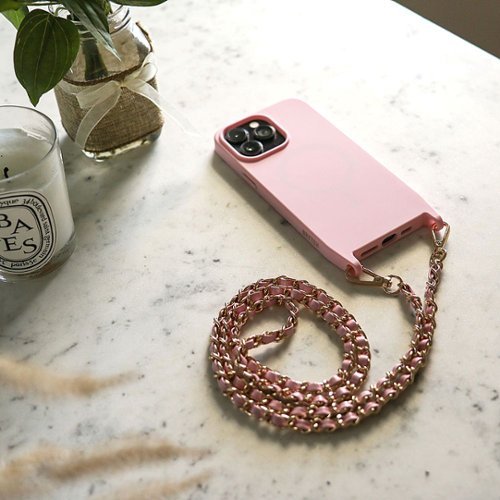 Bryten Monarch with Detachable Navy Blue Crossbody Strap and Gold Chain, Silicone, MagSafe Compatible, Shockproof iPhone 14 Pro - Pink WHERE TO BUY