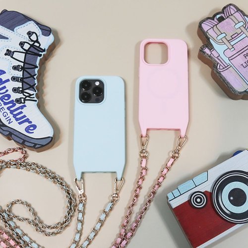 Bryten Monarch with Detachable Navy Blue Crossbody Strap and Gold Chain, Silicone, MagSafe Compatible, Shockproof iPhone 14 Pro - Pink HOW TO BUY