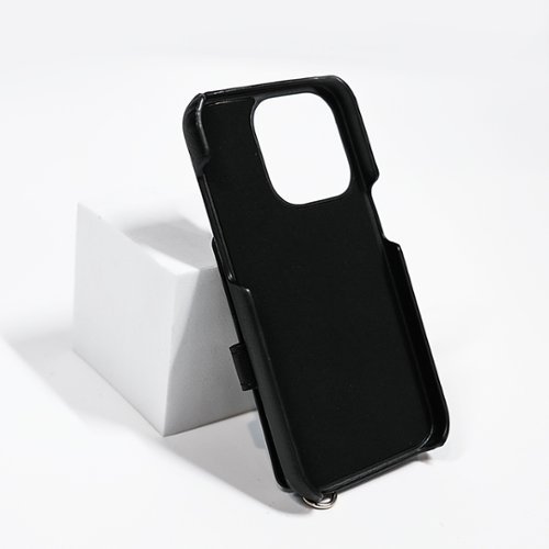 Bryten Silverlake Vegan Leather with Adjustable Strap & Credit Card Holder Wallet, Shockproof Case iPhone 14 Pro / 13 Pro - Black WORLDWIDE DELIVERY