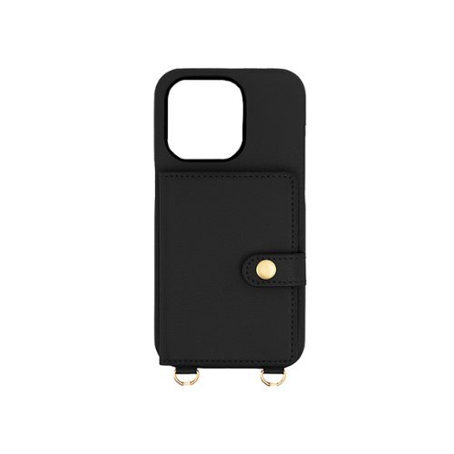 Bryten Silverlake Vegan Leather with Adjustable Strap & Credit Card Holder Wallet, Shockproof Case iPhone 14 Pro / 13 Pro - Black GLOBAL SHIPPING