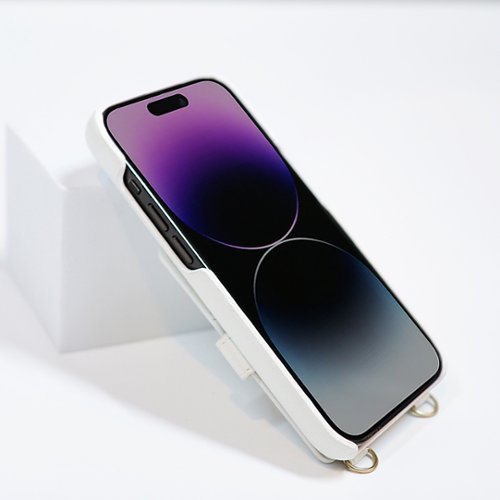 Bryten Silverlake Vegan Leather with Adjustable Strap & Credit Card Holder Wallet, Shockproof Case iPhone 14 / 13 - Pearl White WORLDWIDE DELIVERY