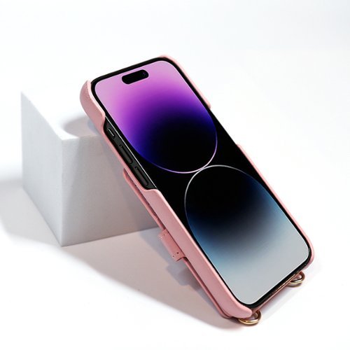 Bryten Silverlake Vegan Leather with Adjustable Strap & Credit Card Holder Wallet, Shockproof Case iPhone 14 / 13 - Peony Pink WORLDWIDE DELIVERY