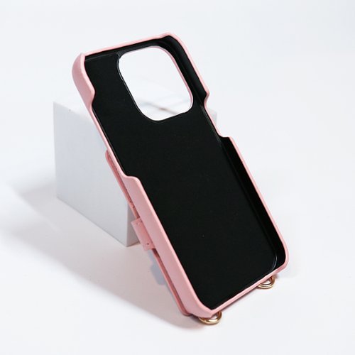 Bryten Silverlake Vegan Leather with Adjustable Strap & Credit Card Holder Wallet, Shockproof Case iPhone 14 / 13 - Peony Pink GLOBAL SHIPPING