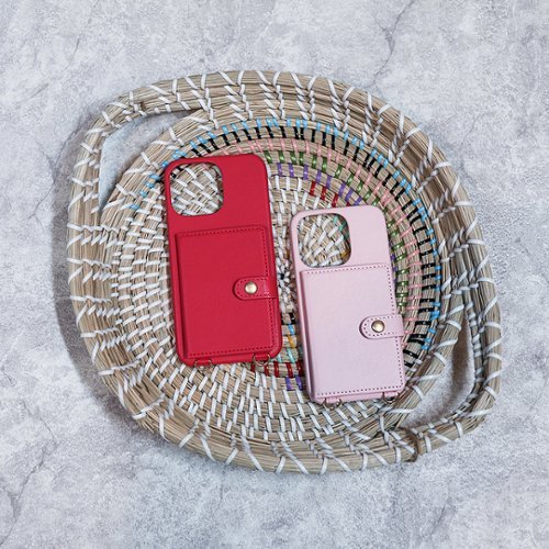 Bryten Silverlake Vegan Leather with Adjustable Strap & Credit Card Holder Wallet, Shockproof Case iPhone 14 / 13 - Peony Pink HOW TO BUY