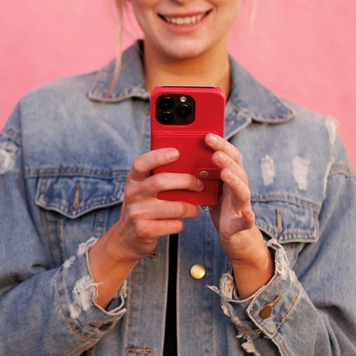 Bryten Silverlake Vegan Leather with Adjustable Strap & Credit Card Holder Wallet, Shockproof Case iPhone 14/13 Pro Max - Magenta WHERE TO BUY