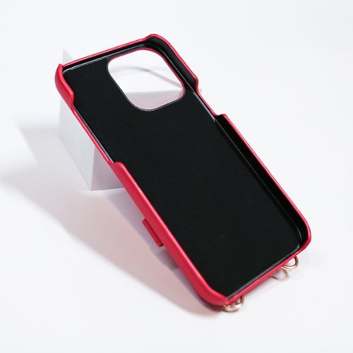 Bryten Silverlake Vegan Leather with Adjustable Strap & Credit Card Holder Wallet, Shockproof Case iPhone 14/13 Pro Max - Magenta WORLDWIDE DELIVERY