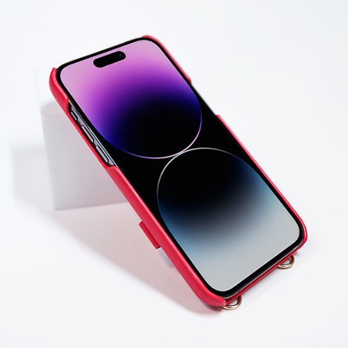 Bryten Silverlake Vegan Leather with Adjustable Strap & Credit Card Holder Wallet, Shockproof Case iPhone 14 Pro / 13 Pro - Magenta GLOBAL SHIPPING