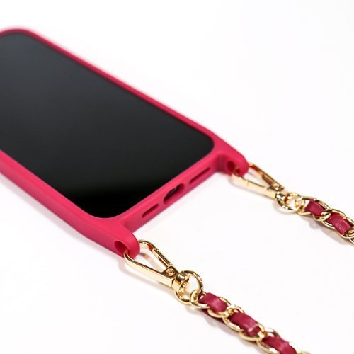 Bryten Monarch with Detachable Navy Blue Crossbody Strap and Gold Chain, Silicone, MagSafe Compatible, Shockproof iPhone 14 Pro - Magenta GLOBAL SHIPPING