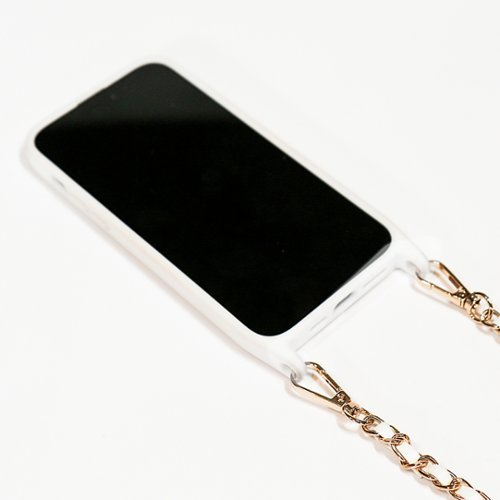 Bryten Monarch Detachable Navy Blue Crossbody Strap and Gold Chain, MagSafe Compatible, Shockproof iPhone 14 Pro Max Case - Marshmallow White GLOBAL SHIPPING