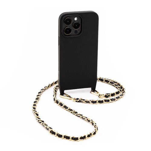 Bryten - Monarch with Detachable Navy Blue Crossbody Strap and Gold Chain, Silicone, MagSafe Compatible, Shockproof iPhone 14 Pro - Monarch Black