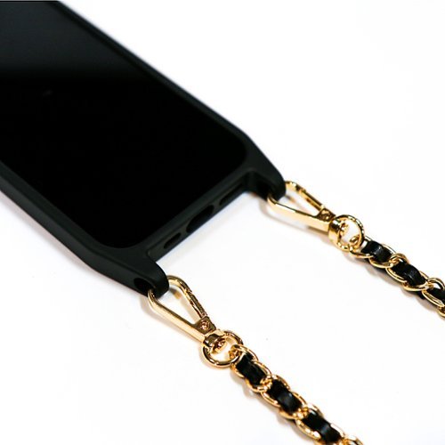 Bryten Monarch with Detachable Navy Blue Crossbody Strap and Gold Chain, Silicone, MagSafe Compatible, Shockproof iPhone 14 Pro - Monarch Black GLOBAL SHIPPING