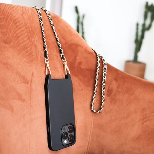 Bryten Monarch with Detachable Navy Blue Crossbody Strap and Gold Chain, Silicone, MagSafe Compatible, Shockproof iPhone 14 Pro - Monarch Black HOW TO BUY