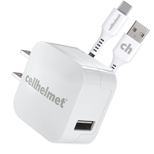 Cellhelmet - 2.4A Wall Charger with 3' Round Type-C to Type-A USB Cable for most phones and tablets - White