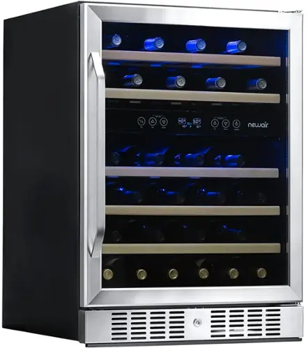 Front. NewAir - Factory Refurbished 46-Bottle Dual Zone Built-in Wine Fridge - Stainless Steel.