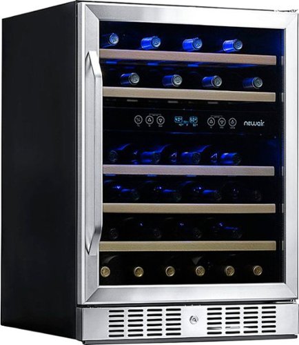NewAir - Factory Refurbished 24” Built-in 46 Bottle Dual Zone Compressor Wine Cooler with Beech Wood Shelves - Stainless Steel