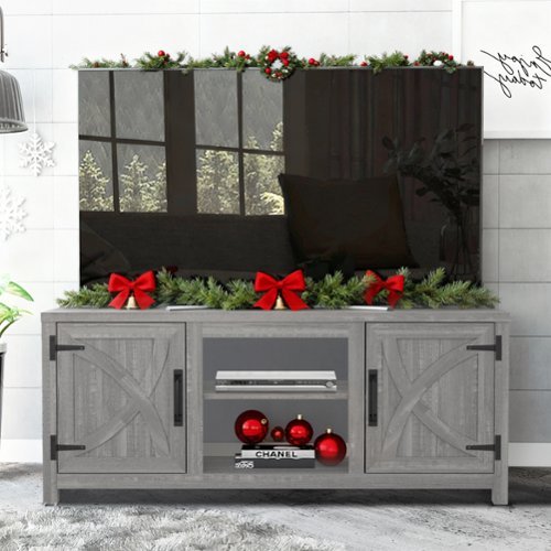 Ihomeadore - 58" Farmhouse TV Stand with Open Storage Shelves and Cabinets for TV up to 65" - Gray-Front_Standard 