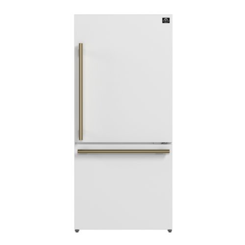 Forno Appliances - Milano Espresso 17.2 Cu. Ft. Bottom Freezer Refrigerator with Right Swing Door, Antique Brass Handles - White