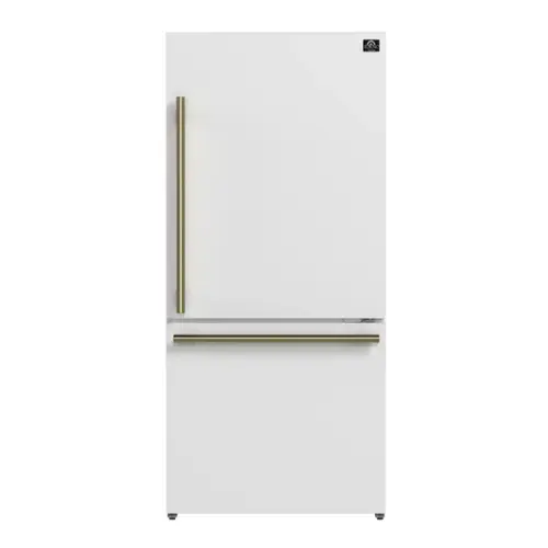 Front. Forno Appliances - Milano Espresso 17.2 Cu. Ft. Counter-Depth Bottom Freezer Refrigerator with Right Swing Door, Antique Brass Handles - White.