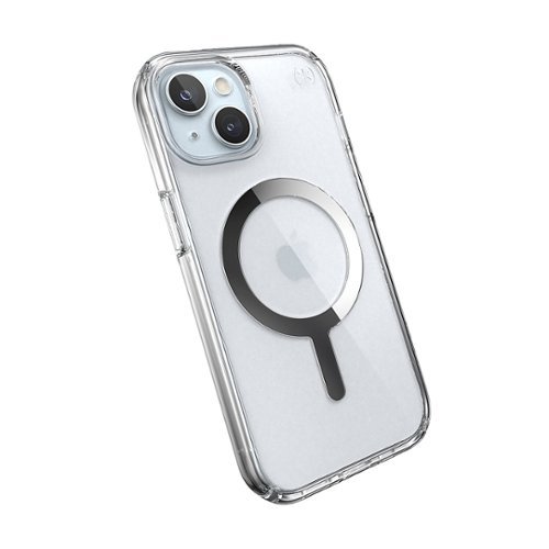 Speck Presidio Perfect-Clear Case with MagSafe for Apple iPhone 15/14/13, Wireless Charging, 13ft Drop Protection, Extra Grip - Clear/Chrome GLOBAL SHIPPING