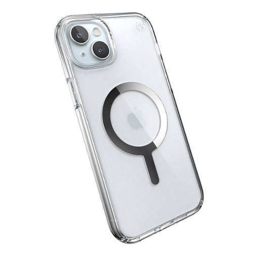 Speck Presidio Perfect-Clear Case with MagSafe for Apple iPhone 15/14 Plus, Wireless Charging, 13ft Drop Protection - Clear/Chrome GLOBAL SHIPPING