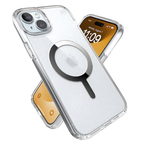 Speck Presidio Perfect-Clear Case with MagSafe for Apple iPhone 15/14 Plus, Wireless Charging, 13ft Drop Protection - Clear/Chrome HOW TO BUY